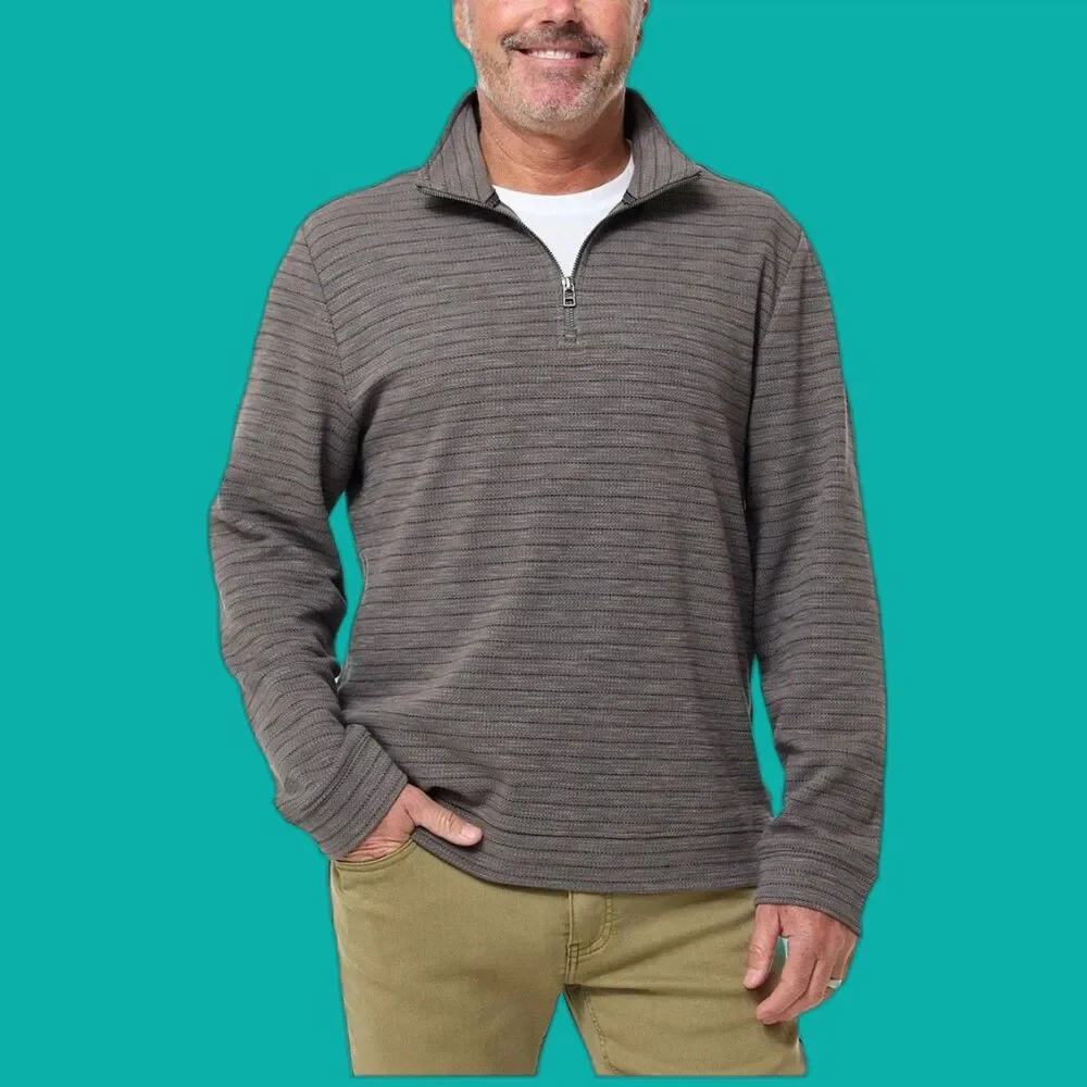 Dockers Mens Quarter Zip Textured Pullover Gray XXL